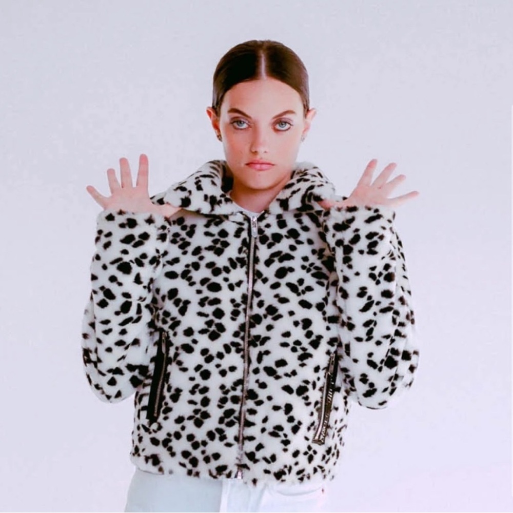 THE MIGHTY COMPANY The Hamilton Leather Trimmed Animal Print Jacket
